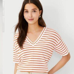 NWT Ann Taylor Orange|White Striped Drop shoulder oversized Sweater Size M
